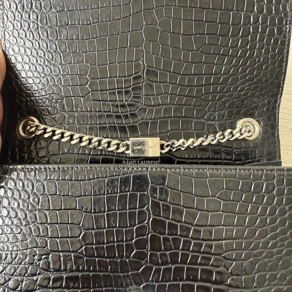 Yves Saint Laurent Black Croc-Embossed Chain Bag - Picture 7 of 8